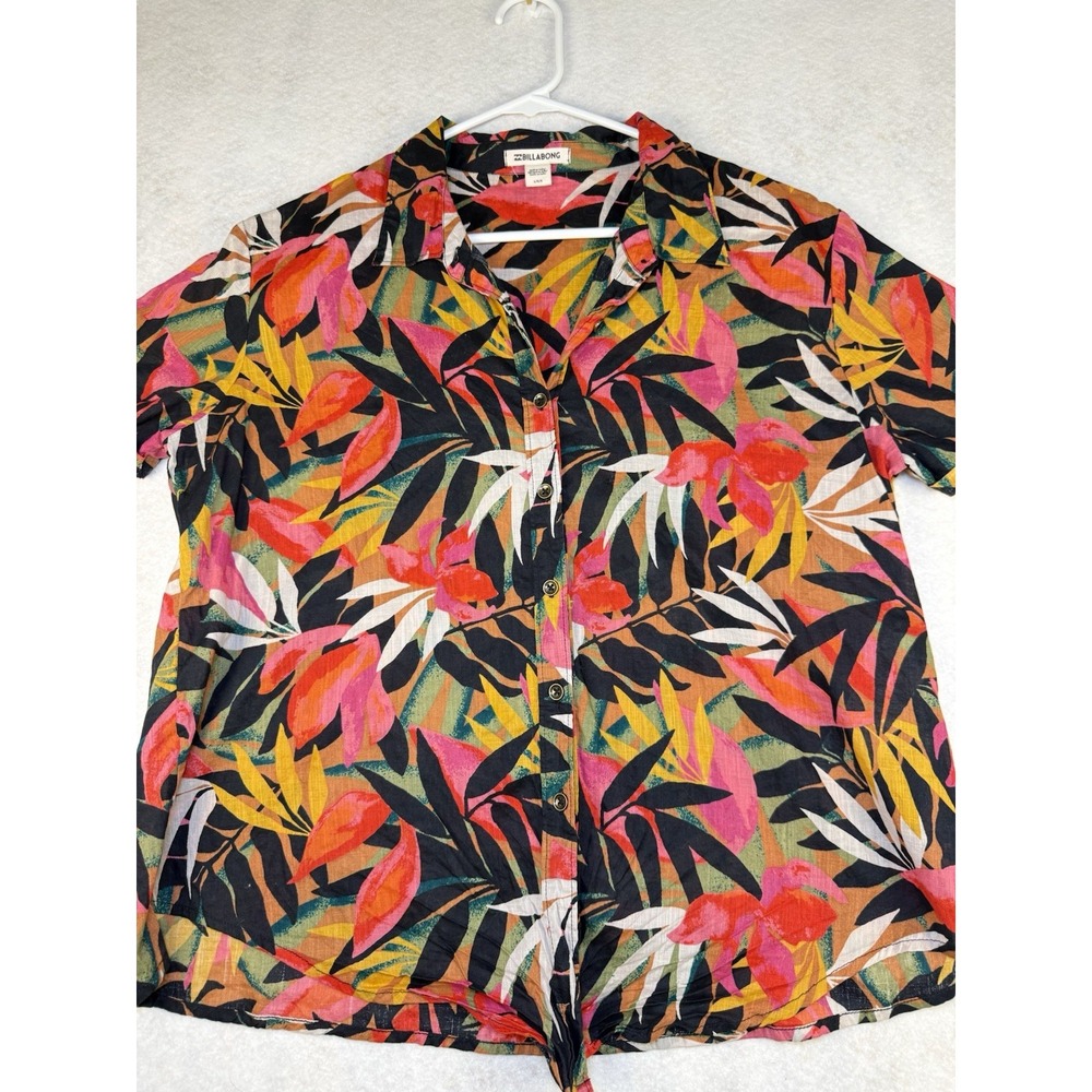 Womens Floral Tropical Button Up Shirt Large Beach Vacation Surf Billabong